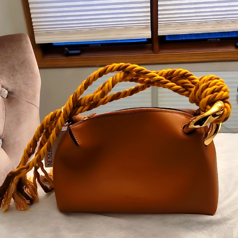 JW ANDERSON Brown Leather Bag with Gold Rope Handle